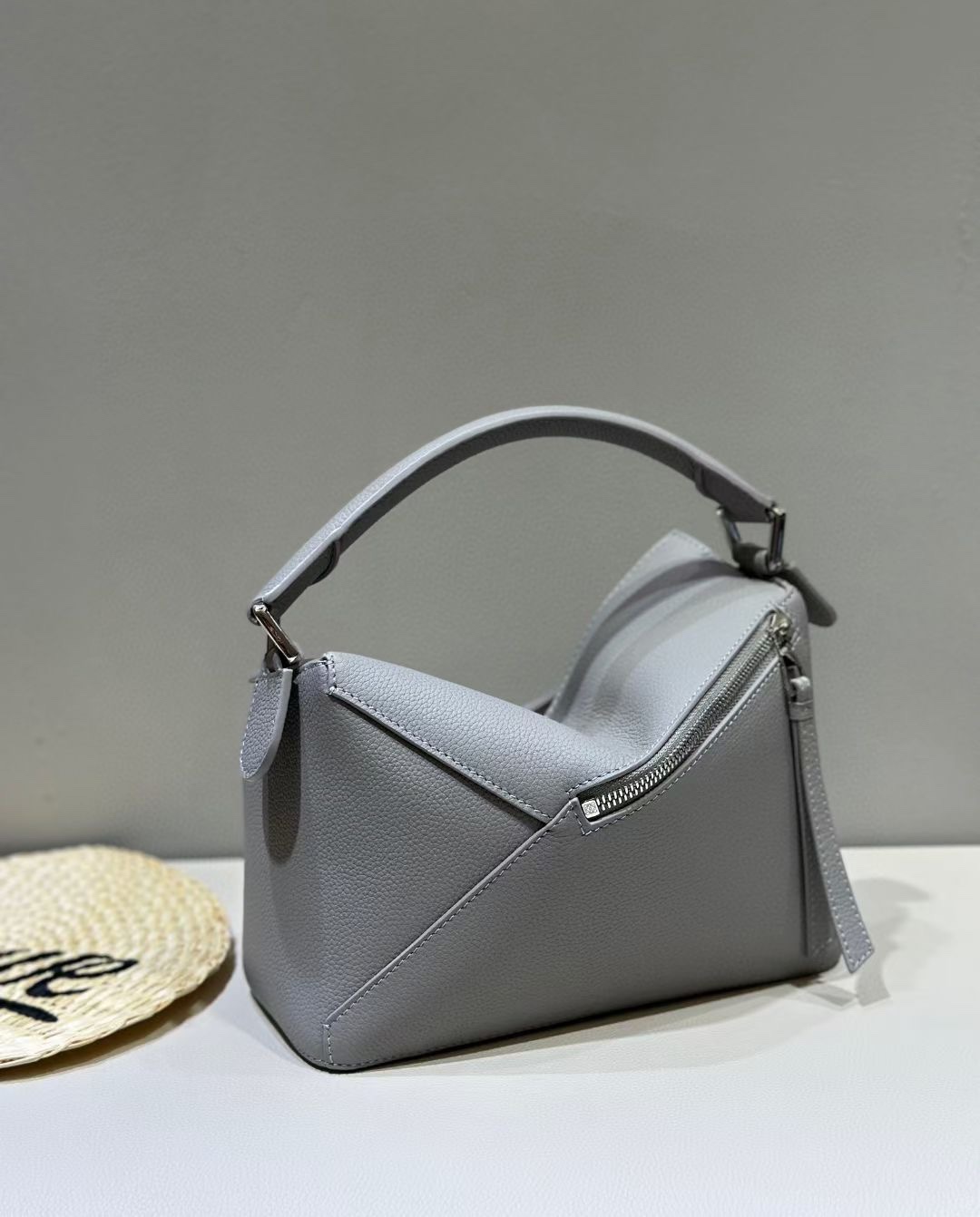 Loewe Small Puzzle Bag in Soft Grained Calfskin Pearl Grey